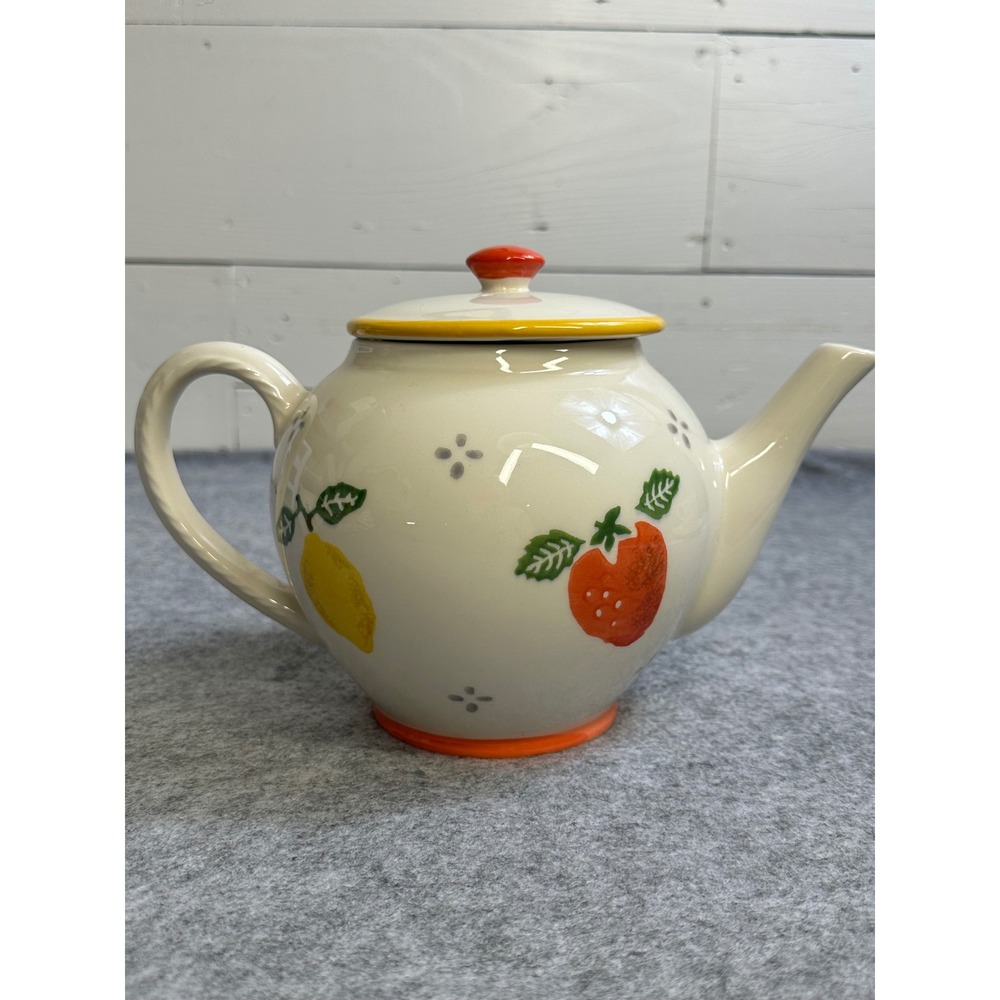 Laura Ashley Summer Fruits Teapot Vintage 1997 Hand Decorated England Ceramic